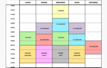 Planning des Entraînements Saison 2019/2020